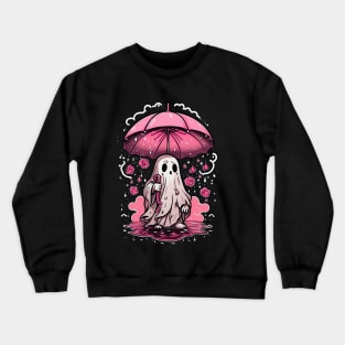 Sad Kawaii Ghost Under An Umbrella Crewneck Sweatshirt